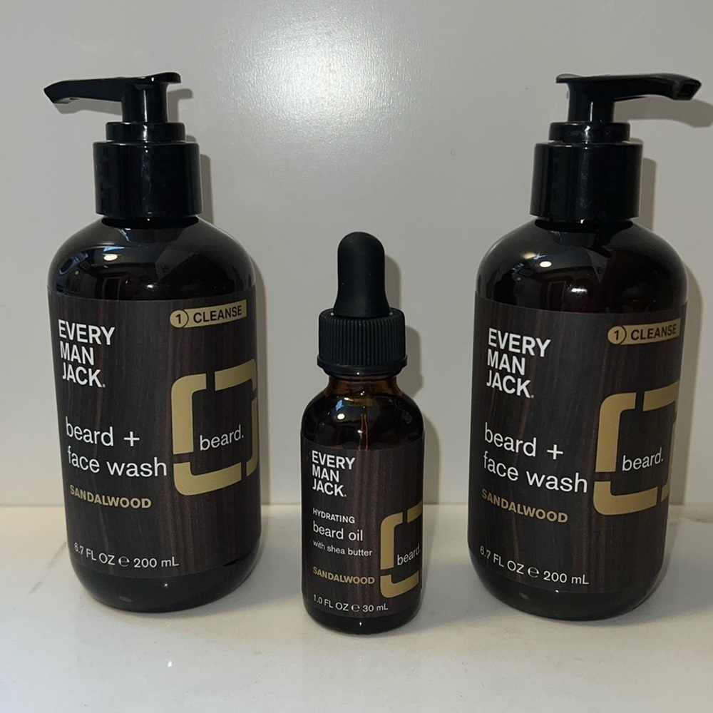 Every Man Jack Beard Face Wash (2) & Bears Oil Sandalwood - Full Set of 3 - New